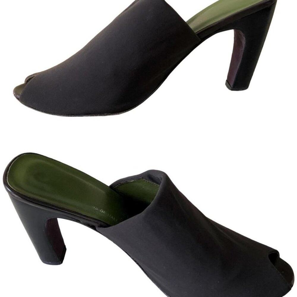 Donald Pliner Couture Expresso Crepe Elastic Stretch 3" Heel Shoe Slide Peep Toe